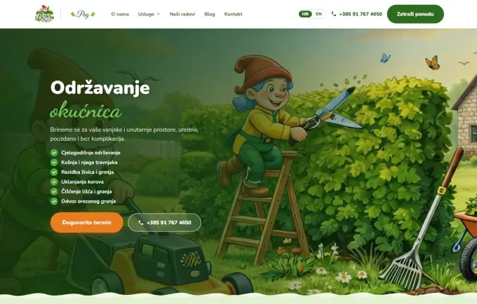 Naslovnica tvrtke Floris za održavanje okućnica i čišćenje na otoku Pagu