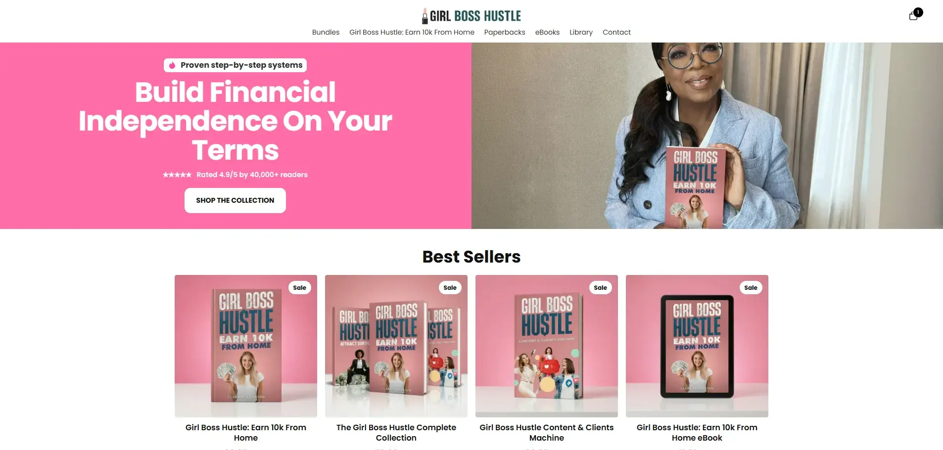 Naslovnica web trgovine Girl Boss Hustle s knjigama i vodičima za poduzetnice