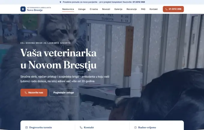 Naslovnica veterinarske ambulante s psom i porukom vaša veterinarka u Novom Brestju