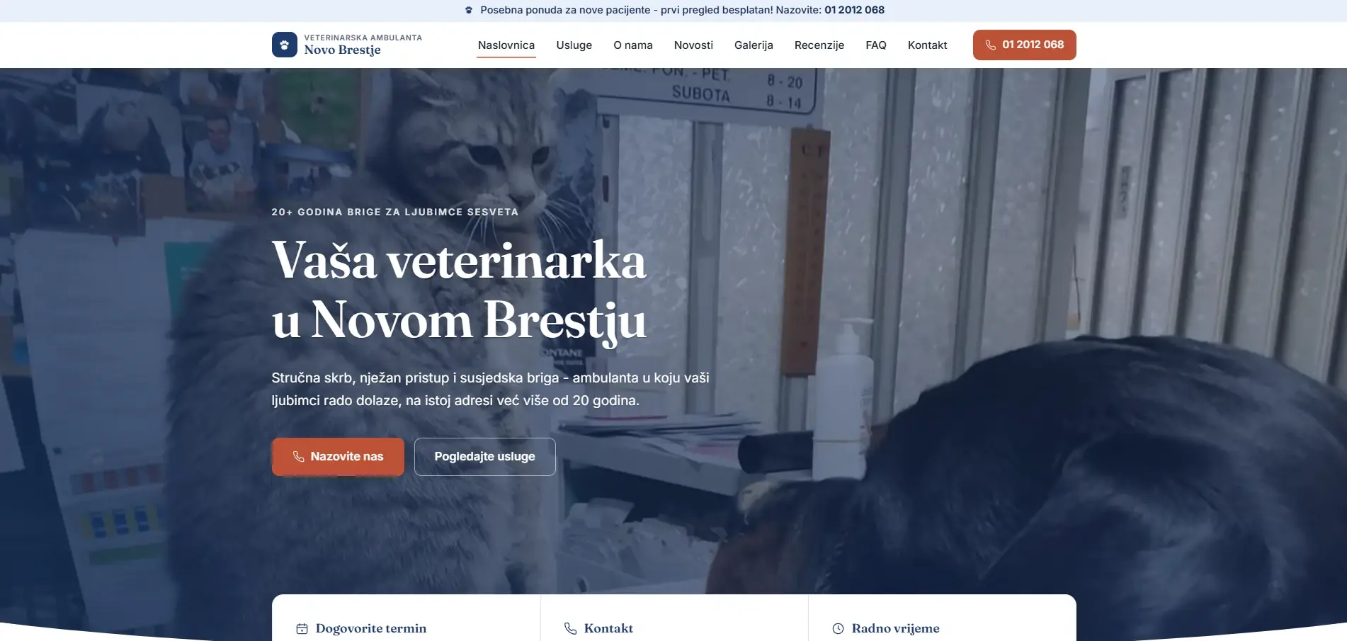 Naslovnica veterinarske ambulante s psom i porukom vaša veterinarka u Novom Brestju